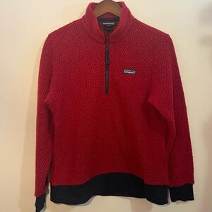 -Patagonia Red Woolyester 1/4 zip Fleece Pullover Sweatshirt-